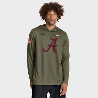 Men's Nike Olive Alabama Crimson Tide 2025 Military Appreciation Dri-FIT Long Sleeve Hoodie T-Shirt