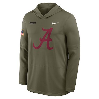 Men's Nike Olive Alabama Crimson Tide 2025 Military Appreciation Dri-FIT Long Sleeve Hoodie T-Shirt