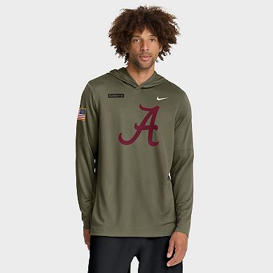 Men's Nike Olive Alabama Crimson Tide 2025 Military Appreciation Dri-FIT Long Sleeve Hoodie T-Shirt
