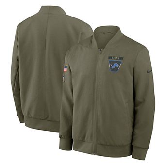 Men's Nike Olive Detroit Lions 2025 Salute to Service Sideline Full-Zip Bomber Jacket
