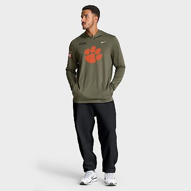 Men's Nike Olive Clemson Tigers 2025 Military Appreciation Dri-FIT Long Sleeve Hoodie T-Shirt