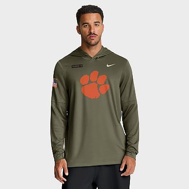 Men's Nike Olive Clemson Tigers 2025 Military Appreciation Dri-FIT Long Sleeve Hoodie T-Shirt
