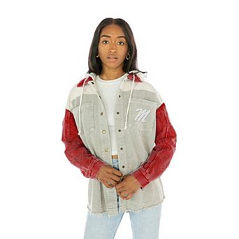 Women's Gameday Couture Red Ole Miss Rebels Vintage Wash Corduroy Full-Snap Hooded Shacket