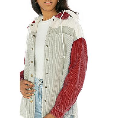 Women's Gameday Couture Red Ole Miss Rebels Vintage Wash Corduroy Full-Snap Hooded Shacket