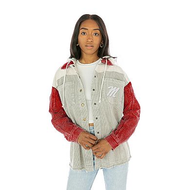 Women's Gameday Couture Red Ole Miss Rebels Vintage Wash Corduroy Full-Snap Hooded Shacket
