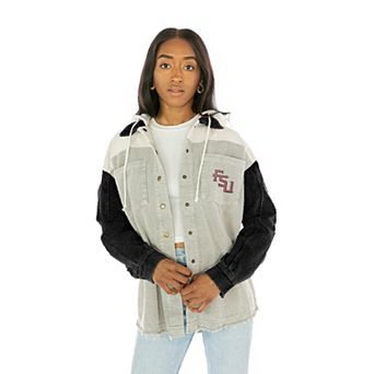 Women's Gameday Couture Black Florida State Seminoles Vintage Wash Corduroy Full-Snap Hooded Shacket