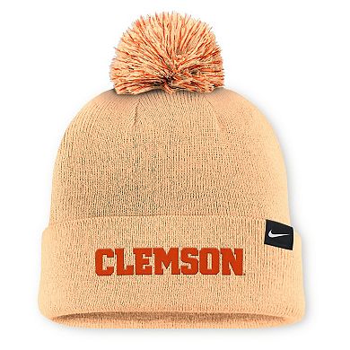 Men's Nike Light Orange Clemson Tigers Primetime Peak Campus Cuffed Knit Hat with Pom
