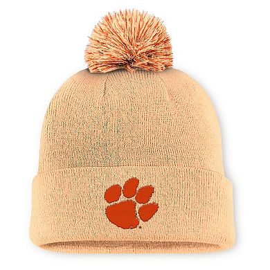 Men's Nike Light Orange Clemson Tigers Primetime Peak Campus Cuffed Knit Hat with Pom