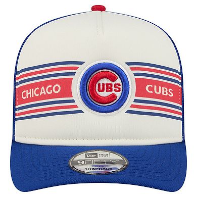 Men's New Era Cream/Royal Chicago Cubs Banner A-Frame 9FIFTY Trucker Snapback Hat