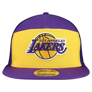 Men's New Era Gold/Purple Los Angeles Lakers Outdoor Split Panel 9FIFTY Snapback Hat
