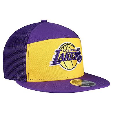 Men's New Era Gold/Purple Los Angeles Lakers Outdoor Split Panel 9FIFTY Snapback Hat