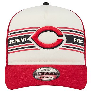 Men's New Era Cream/Red Cincinnati Reds Banner A-Frame 9FIFTY Trucker Snapback Hat