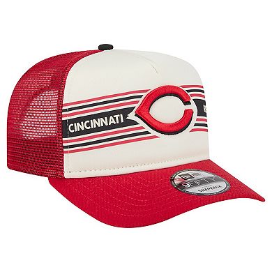 Men's New Era Cream/Red Cincinnati Reds Banner A-Frame 9FIFTY Trucker Snapback Hat