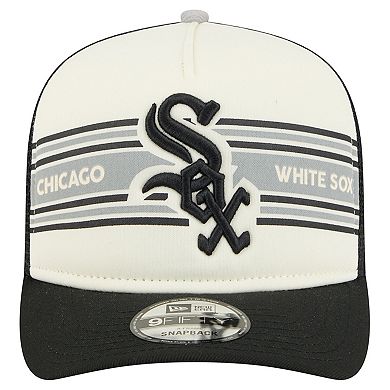 Men's New Era Cream/Black Chicago White Sox Banner A-Frame 9FIFTY Trucker Snapback Hat