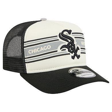Men's New Era Cream/Black Chicago White Sox Banner A-Frame 9FIFTY Trucker Snapback Hat