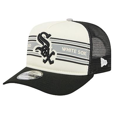 Men's New Era Cream/Black Chicago White Sox Banner A-Frame 9FIFTY Trucker Snapback Hat