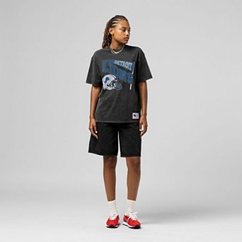 Women's Mitchell & Ness Black Detroit Lions Team Dynamic Boyfriend Mineral Wash T-Shirt