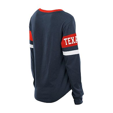 Women's New Era Navy Houston Texans Plus Size Throwback Lace-Up Long Sleeve T-Shirt