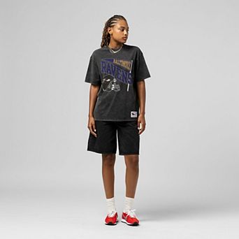 Women's Mitchell & Ness Black Baltimore Ravens Team Dynamic Boyfriend Mineral Wash T-Shirt