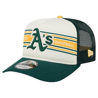Men's New Era Cream/Green Athletics Banner A-Frame 9FIFTY Trucker Snapback Hat