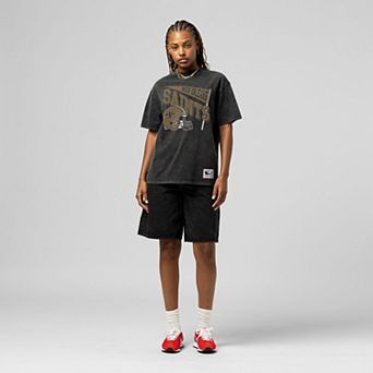 Women's Mitchell & Ness Black New Orleans Saints Team Dynamic Boyfriend Mineral Wash T-Shirt