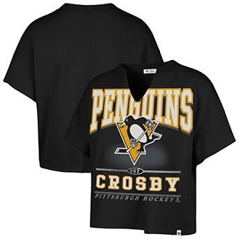 Women's '47 Sidney Crosby Black Pittsburgh Penguins Elation Name & Number Oversized Notch Neck T-Shirt
