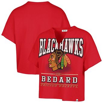 Women's '47 Connor Bedard Red Chicago Blackhawks Elation Name & Number Oversized Notch Neck T-Shirt