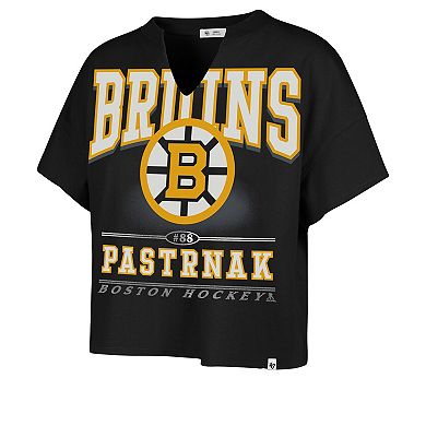Women's '47 David Pastrnak Black Boston Bruins Elation Name & Number Oversized Notch Neck T-Shirt