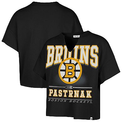 Women's '47 David Pastrnak Black Boston Bruins Elation Name & Number Oversized Notch Neck T-Shirt