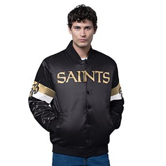 Men's Starter Black New Orleans Saints Triple Option Satin Varsity Full-Snap Jacket