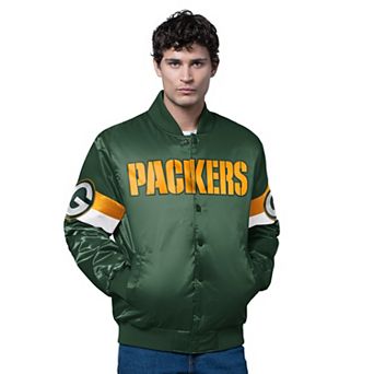 Men's Starter Green Green Bay Packers Triple Option Satin Varsity Full-Snap Jacket