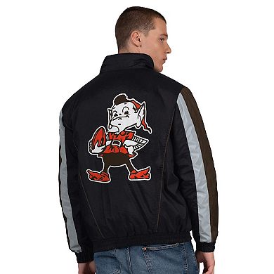 Men's Starter Black Cleveland Browns Thursday Night Gridiron Vintage Logo Half-Zip Jacket