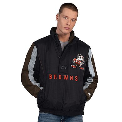 Men's Starter Black Cleveland Browns Thursday Night Gridiron Vintage Logo Half-Zip Jacket
