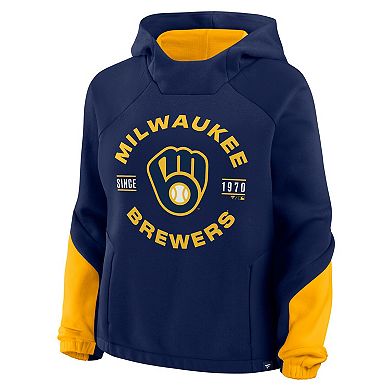 Women's Fanatics Navy Milwaukee Brewers Oversized Time to Win Pullover Hoodie