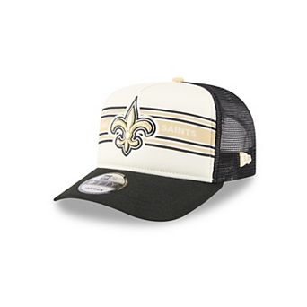 Men's New Era Cream/Black New Orleans Saints Banner A-Frame 9FIFTY Trucker Snapback Hat
