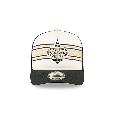 Men's New Era Cream/Black New Orleans Saints Banner A-Frame 9FIFTY Trucker Snapback Hat
