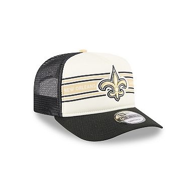 Men's New Era Cream/Black New Orleans Saints Banner A-Frame 9FIFTY Trucker Snapback Hat