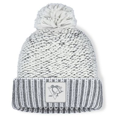 Women's Fanatics White/Gray Pittsburgh Penguins Fundamental Mist Cuffed Knit Hat with Pom