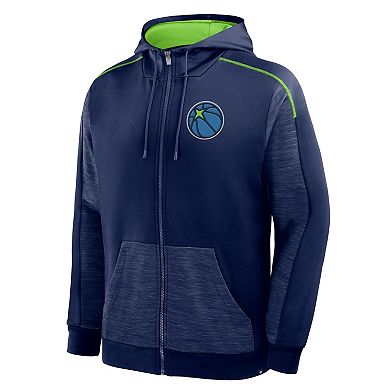 Men's Fanatics Navy Minnesota Timberwolves Back Door Cut Play Defender Full-Zip Hoodie