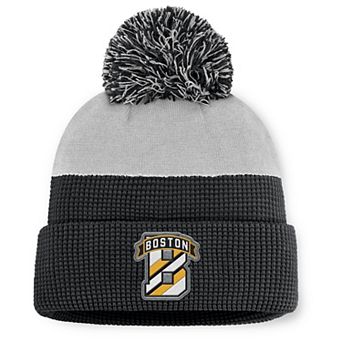 Men's Fanatics Black/Gray Boston Bruins Authentic Pro Home Ice Cuffed Knit Hat with Pom