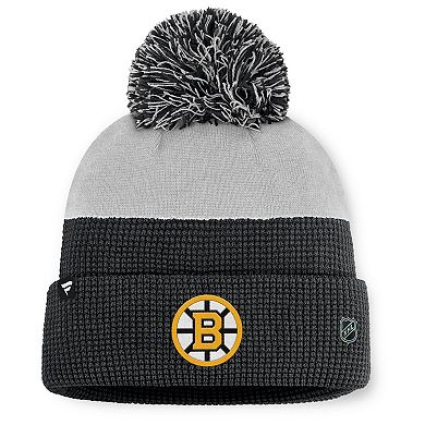 Men's Fanatics Black/Gray Boston Bruins Authentic Pro Home Ice Cuffed Knit Hat with Pom