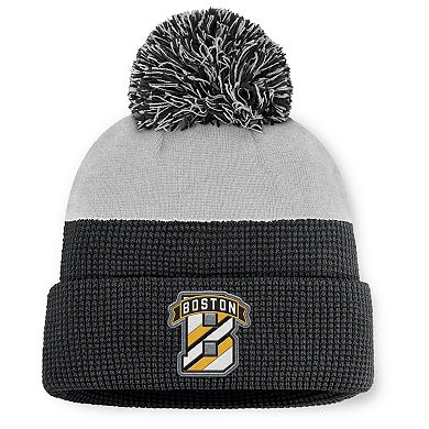 Men's Fanatics Black/Gray Boston Bruins Authentic Pro Home Ice Cuffed Knit Hat with Pom