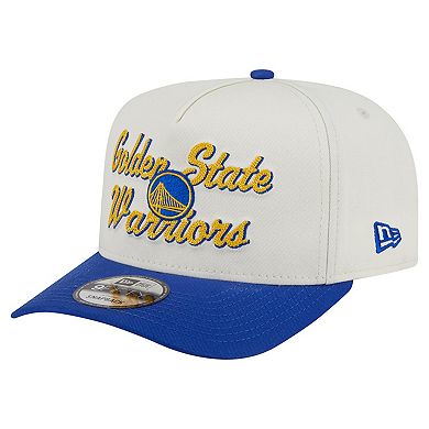 Men's New Era Cream/Royal Golden State Warriors Chainstitch 9FIFTY A-Frame Snapback Hat