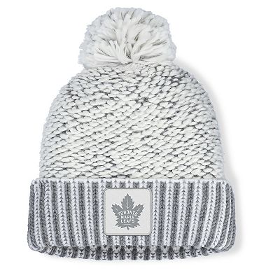 Women's Fanatics White/Gray Toronto Maple Leafs Fundamental Mist Cuffed Knit Hat with Pom