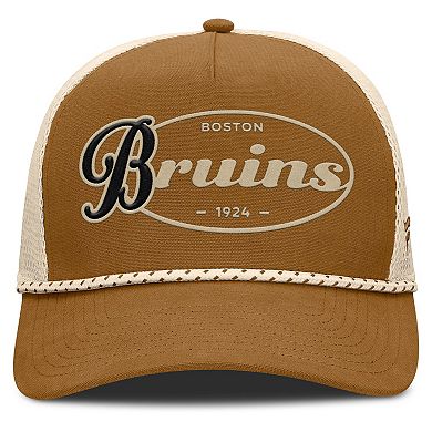 Men's Fanatics Brown/Cream Boston Bruins Heritage Fetch A-Frame Trucker Adjustable Hat