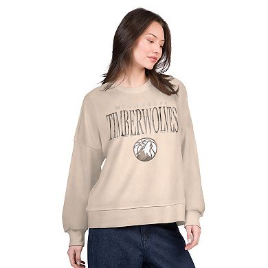 Women's G-III 4Her by Carl Banks Natural Minnesota Timberwolves Oversized Vet II Sweatshirt