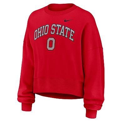 Women's Nike Scarlet Ohio State Buckeyes Oversized Phoenix Arch Pullover Sweatshirt