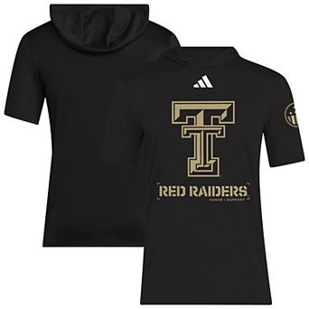 Men's adidas Black Texas Tech Red Raiders 2025 Military Appreciation AEROREADY Hooded T-Shirt