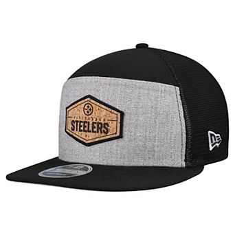 Men's New Era Gray/Black Pittsburgh Steelers Cork Split Panel 9FIFTY Trucker Snapback Hat