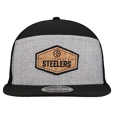 Men's New Era Gray/Black Pittsburgh Steelers Cork Split Panel 9FIFTY Trucker Snapback Hat